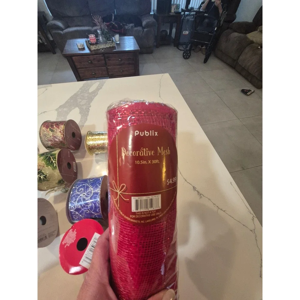 Christmas Ribbon‎ and Mesh Bundle Red Gold Green Blue Glitter Wired